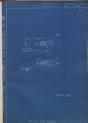 Ford Motor Co - Henry Ford Sons - Fordson 19-2484 Brake Rod Clevis WH Tildesley Forging Technical Drawing