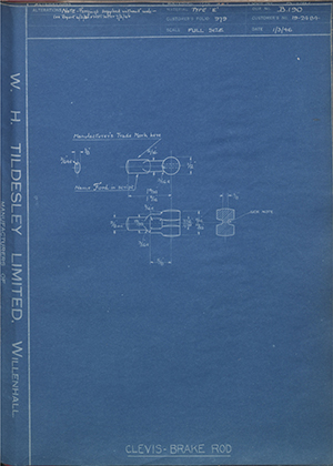 Ford Motor Co - Henry Ford Sons - Fordson 19-2484 Clevis - Brake Rod WH Tildesley Forging Technical Drawing