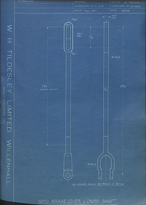 Ford Motor Co - Henry Ford Sons - Fordson 19-2853 Hand Brake Lever to Cross Shaft WH Tildesley Forging Technical Drawing