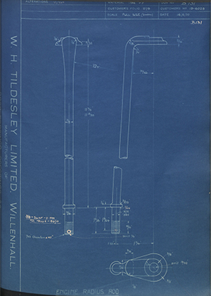 Ford Motor Co - Henry Ford Sons - Fordson 19-6028 Engine Radius Rod WH Tildesley Forging Technical Drawing