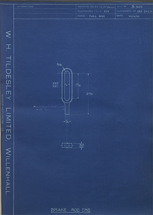 Ford Motor Co - Henry Ford Sons - Fordson 19E2469 Brake Rod End WH Tildesley Forging Technical Drawing