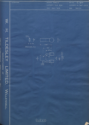 Ford Motor Co - Henry Ford Sons - Fordson 7WF-2572 Clevis WH Tildesley Forging Technical Drawing