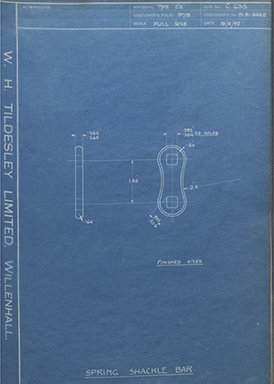 Ford Motor Co - Henry Ford Sons - Fordson 91A-5468 Spring Shackle Bar WH Tildesley Forging Technical Drawing