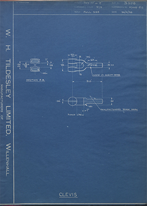 Ford Motor Co - Henry Ford Sons - Fordson 97002-ES Clevis WH Tildesley Forging Technical Drawing