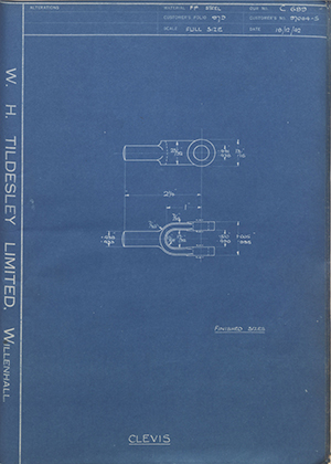 Ford Motor Co - Henry Ford Sons - Fordson 97004-S Clevis WH Tildesley Forging Technical Drawing