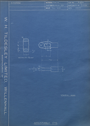 Ford Motor Co - Henry Ford Sons - Fordson A-2466 Adjustable Eye WH Tildesley Forging Technical Drawing