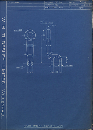 Ford Motor Co - Henry Ford Sons - Fordson AA-2521-B Rear Brake Rocker Arm WH Tildesley Forging Technical Drawing