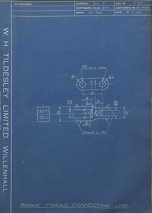 Ford Motor Co - Henry Ford Sons - Fordson AA-2632 Brake Toggle Connecting Link WH Tildesley Forging Technical Drawing