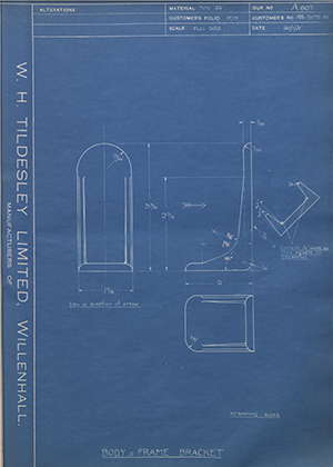 Ford Motor Co - Henry Ford Sons - Fordson AA-5077-A1 Body & Frame Bracket WH Tildesley Forging Technical Drawing