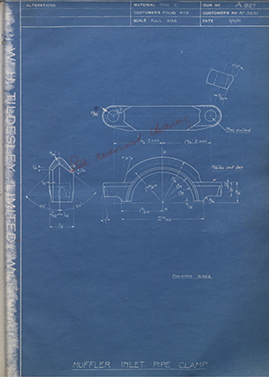 Ford Motor Co - Henry Ford Sons - Fordson AF-5251 Muffler Inlet Pipe Clamp WH Tildesley Forging Technical Drawing