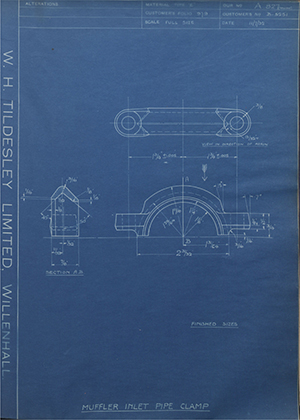 Ford Motor Co - Henry Ford Sons - Fordson B-5251 Muffler Inlet Pipe Clamp WH Tildesley Forging Technical Drawing