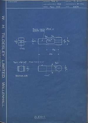 Ford Motor Co - Henry Ford Sons - Fordson B-7532 Clevis WH Tildesley Forging Technical Drawing