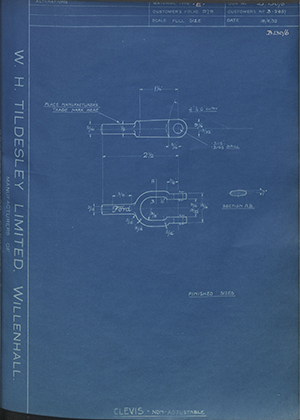 Ford Motor Co - Henry Ford Sons - Fordson B2857 Clevis - Non-Adjustable WH Tildesley Forging Technical Drawing