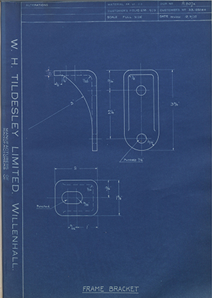 Ford Motor Co - Henry Ford Sons - Fordson BB-185085 Frame Bracket WH Tildesley Forging Technical Drawing