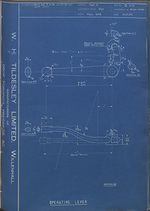 Ford Motor Co - Henry Ford Sons - Fordson E27N-19236 Operating Lever WH Tildesley Forging Technical Drawing