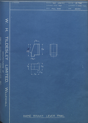 Ford Motor Co - Henry Ford Sons - Fordson E27N-2786 Hand Brake Lever Pawl WH Tildesley Forging Technical Drawing