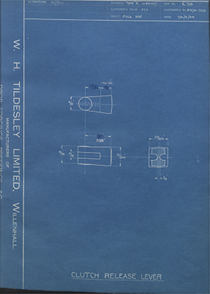 Ford Motor Co - Henry Ford Sons - Fordson E27N-7552 Clutch Release Lever WH Tildesley Forging Technical Drawing