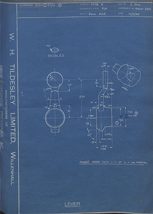 Ford Motor Co - Henry Ford Sons - Fordson E62A-7315 Lever WH Tildesley Forging Technical Drawing