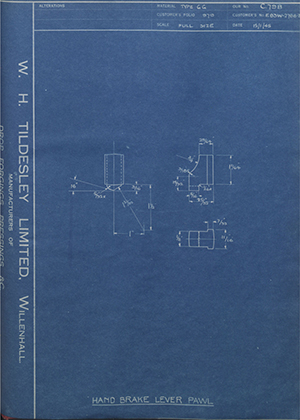 Ford Motor Co - Henry Ford Sons - Fordson E83W-2786-B Hand Brake Lever Pawl WH Tildesley Forging Technical Drawing