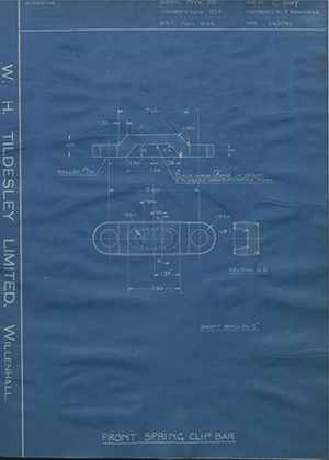 Ford Motor Co - Henry Ford Sons - Fordson E93W5458 Front Spring Clip Bar WH Tildesley Forging Technical Drawing