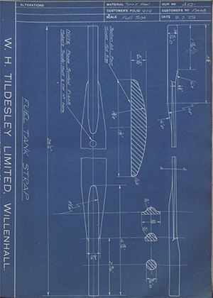 Ford Motor Co - Henry Ford Sons - Fordson F-1448 Fuel Tank Strap WH Tildesley Forging Technical Drawing