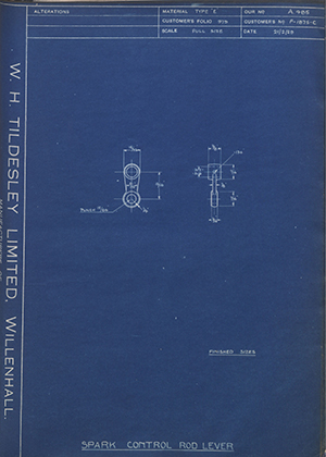 Ford Motor Co - Henry Ford Sons - Fordson F-1875-C Spark Control Rod Lever WH Tildesley Forging Technical Drawing