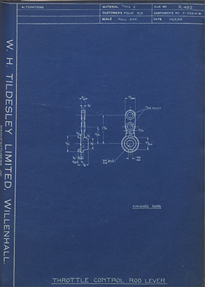 Ford Motor Co - Henry Ford Sons - Fordson F-3394-B Throttle Control Rod Lever WH Tildesley Forging Technical Drawing
