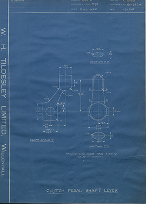 Ford Motor Co - Henry Ford Sons - Fordson G1-7524 Clutch Pedal Shaft Lever WH Tildesley Forging Technical Drawing