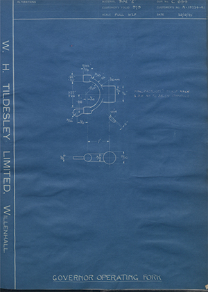 Ford Motor Co - Henry Ford Sons - Fordson N-19234-A1 Governor Operating Fork WH Tildesley Forging Technical Drawing