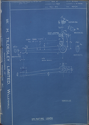 Ford Motor Co - Henry Ford Sons - Fordson N-19236 Operating Lever WH Tildesley Forging Technical Drawing