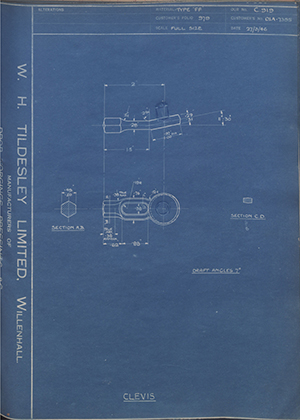 Ford Motor Co - Henry Ford Sons - Fordson O1A-7335 Clevis WH Tildesley Forging Technical Drawing