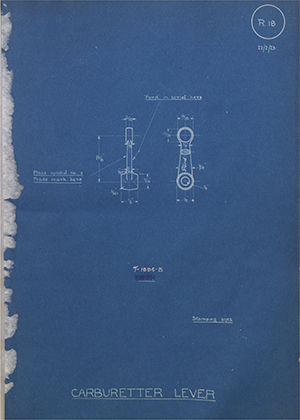 Ford Motor Co - Henry Ford Sons - Fordson T-1896-B Carburretter Lever WH Tildesley Forging Technical Drawing