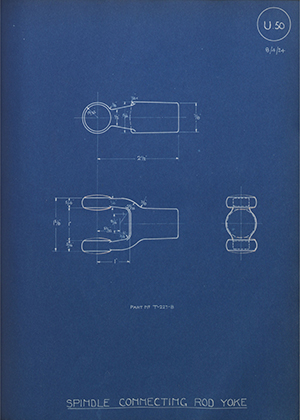 Ford Motor Co - Henry Ford Sons - Fordson T-227-B Spindle Connecting Rod Yoke WH Tildesley Forging Technical Drawing