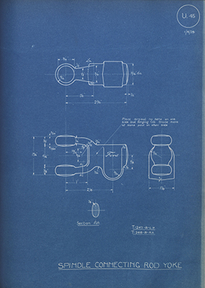 Ford Motor Co - Henry Ford Sons - Fordson T-247-B-LH / T-247-B-RH Spindle Connecting Rod Yoke WH Tildesley Forging Technical Drawing