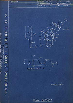 Ford Motor Co - Henry Ford Sons - Fordson T-4326 Pedal Support WH Tildesley Forging Technical Drawing