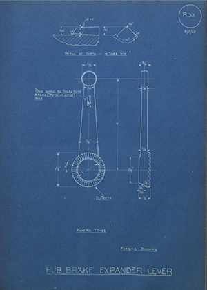 Ford Motor Co - Henry Ford Sons - Fordson TT-62 Hub Brake Expander Lever WH Tildesley Forging Technical Drawing