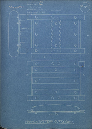 French Pattern Curry Comb WH Tildesley Forging Technical Drawing