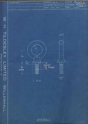 Frigidaire LTD 10460 / 11300 Eyebolt WH Tildesley Forging Technical Drawing