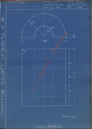 G & J Weir LTD B40 Half Bearing WH Tildesley Forging Technical Drawing