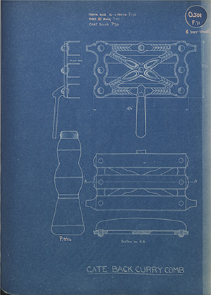 Gate Back Curry Comb Small WH Tildesley Forging Technical Drawing