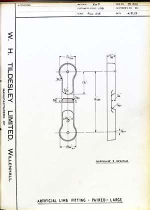 George Wright & Sons 231 Artificial Limb Fitting - Paired - Large WH Tildesley Forging Technical Drawing