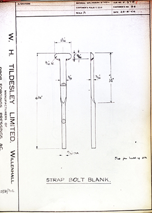 George Wright & Sons 94 Strap Bolt Blank WH Tildesley Forging Technical Drawing