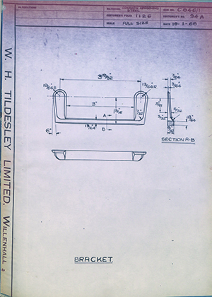 George Wright & Sons 94A Bracket WH Tildesley Forging Technical Drawing