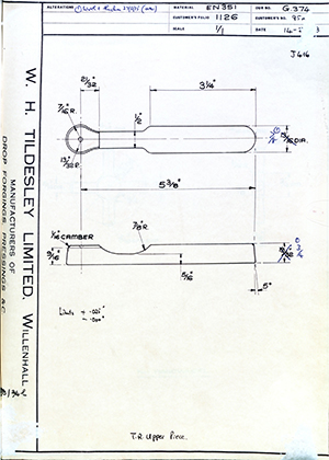 George Wright & Sons 95A TR Upper Piece WH Tildesley Forging Technical Drawing