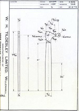 George Wright & Sons 95B  WH Tildesley Forging Technical Drawing