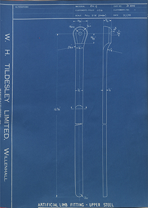 George Wright & Sons  Artificial Limb Fitting - Upper Steel WH Tildesley Forging Technical Drawing