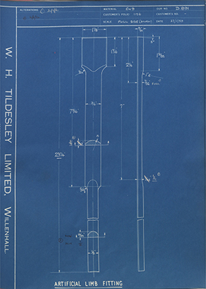 George Wright & Sons  Artificial Limb Fitting WH Tildesley Forging Technical Drawing