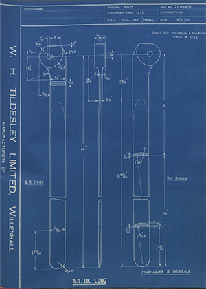 George Wright & Sons  BB BK Long WH Tildesley Forging Technical Drawing