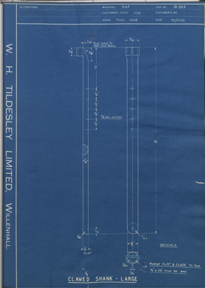 George Wright & Sons  Clawed Shank - Large WH Tildesley Forging Technical Drawing