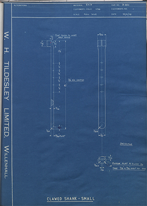 George Wright & Sons  Clawed Shank - Small WH Tildesley Forging Technical Drawing